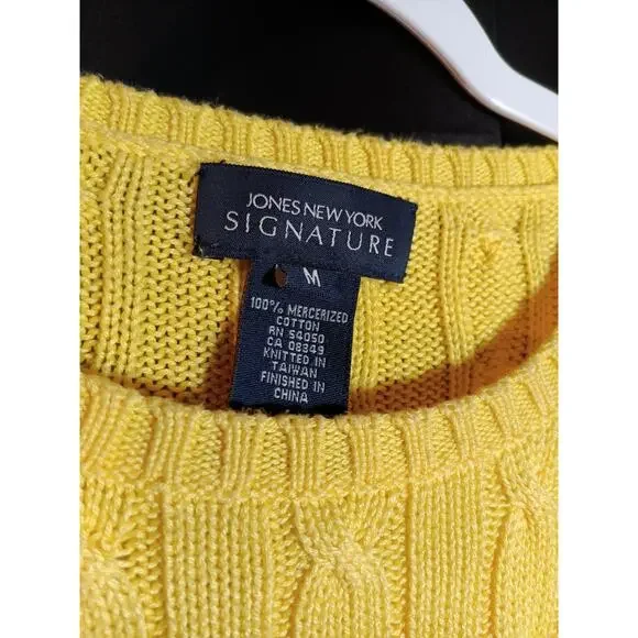 Jones NewYork Signature Butter Yellow Med Short Sleeve Sweater Mercerized Cotton - Picture 2 of 4